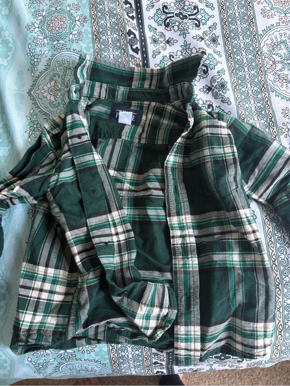 The Children’s Place Boys Green Plaid Button Down Shirt Size 12-18m Long Sleeve